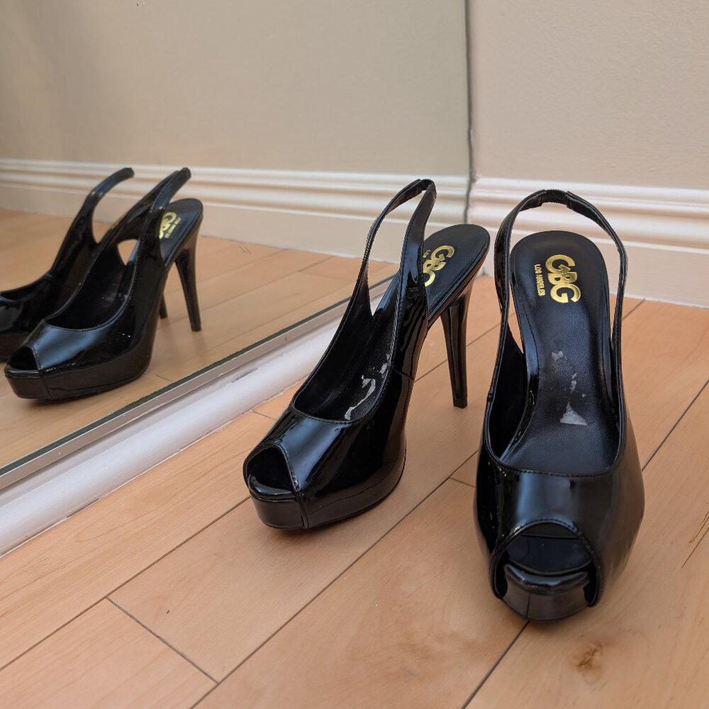 MOVING SALE GBG Sophia Slingback Peep Toe Stiletto Platform Pumps Size 7.5 Black